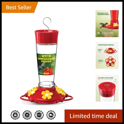 Attractive Hummingbird Feeder with 5 Feeding Ports & Leakproof Design - 10 oz