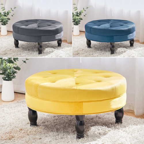75cm Large Velvet Sofa Round Side Coffee Table Padded Ottoman Footstool Seat - Picture 8 of 13