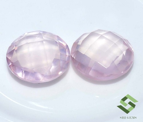 12 mm Natural Rose Quartz Round Checker Cut Pair 11.20 CTS Faceted Loose Gems - Picture 6 of 7