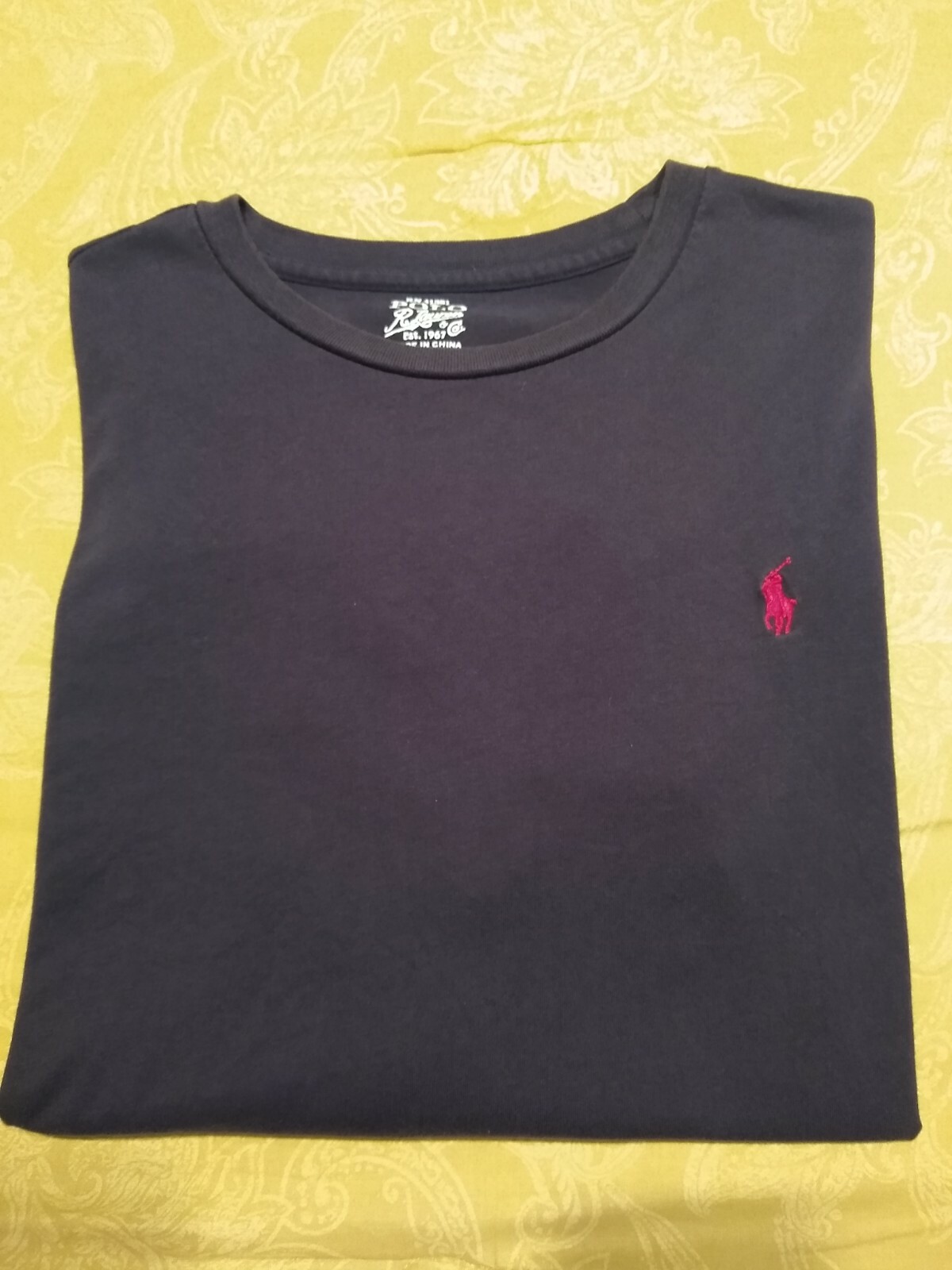 Polo Ralph Lauren T Shirt Uomo Taglia Media Morbida Manica Lunga Blu Navy Rosso Pony