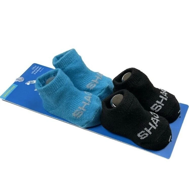 Baby Sock Booties 2 Pk Shoe Shaq Dunkman Black Blue No Slip Logo Sz 0-6 M