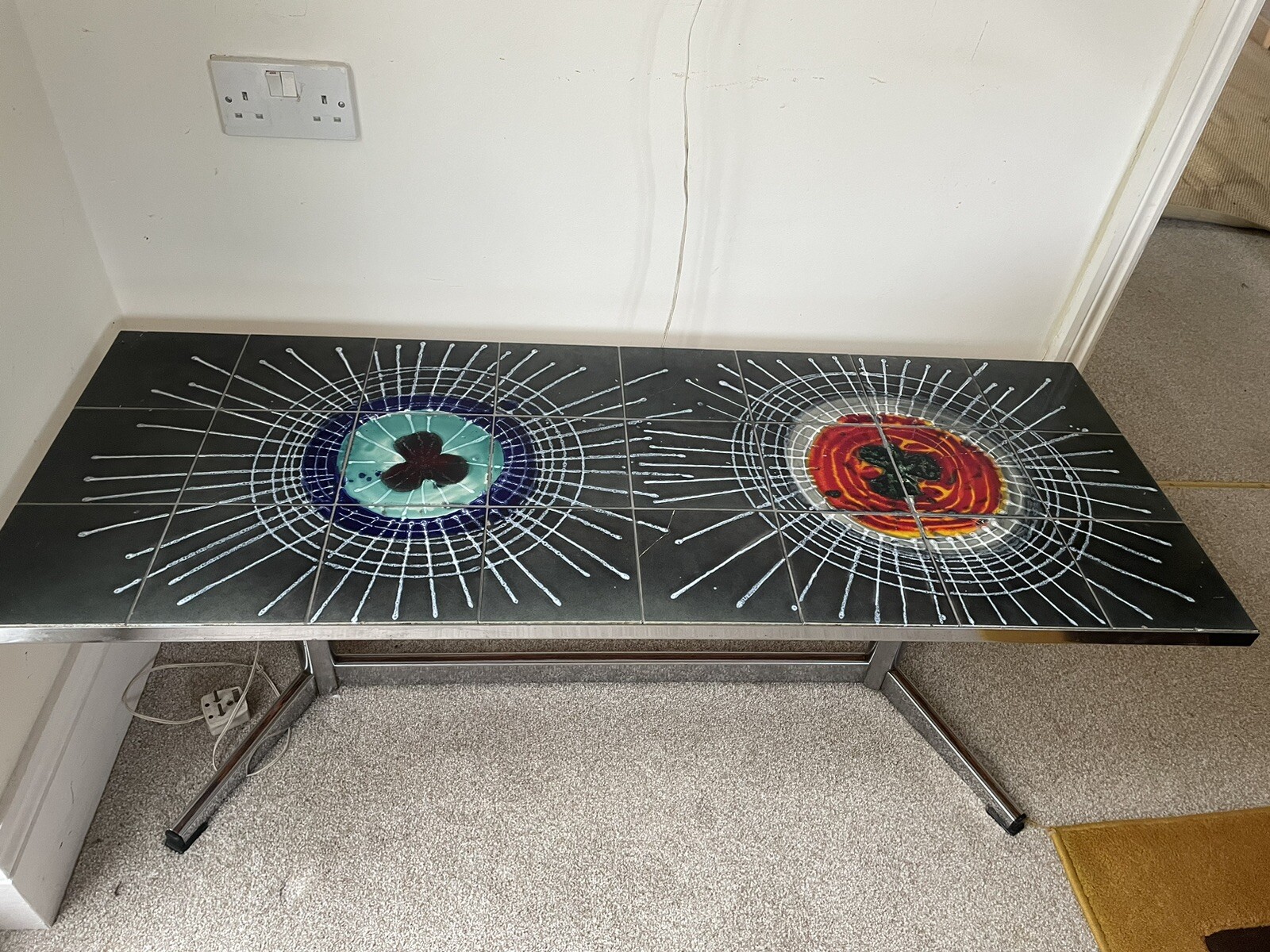 Juliette Belarti Tiled Coffee Table Mid Century Grey Orange Blues 70’s