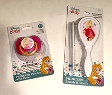 DISNEY Baby Princess Aurora Sleeping Beauty Comb and Brush Set W/ Pacifier  NEW
