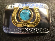 Western Americana Cowboy Belt Buckle - Horse Shoe Turquoise 