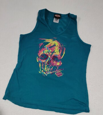 Harley Davidson Painted Skull Green Size M Tank Ray Price, Raleigh, NC USA GU