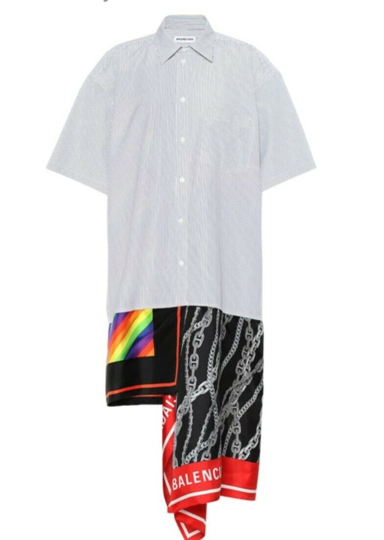BALENCIAGA Scarf-detail Striped Cotton And Silk Shirt Dress In