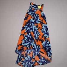 Maeve Anthropologie Orange Hibiscus Floral Sunset Hi-Low Sleeveless Dress Size 0