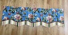 RLF Home Floral Valance Curtain 52"x16", Layered Blue Floral Green Stripes NEW