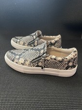 Steve Madden Gills Womens Sz 8 Shoes Beige Black Snakeskin Platform Sneakers Zip