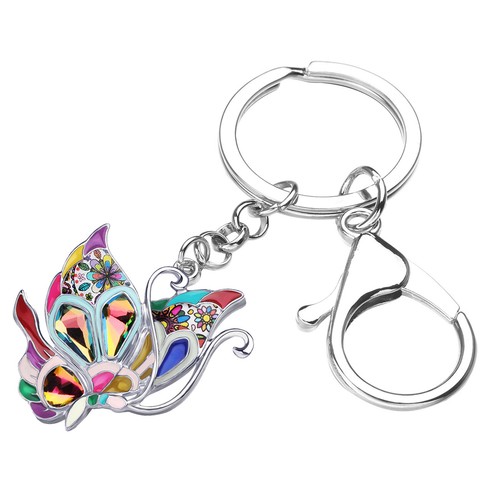 Enamel Alloy Rhinestone Butterfly Keychains Keyrings Insects Jewelry Charm Gifts - Picture 2 of 11