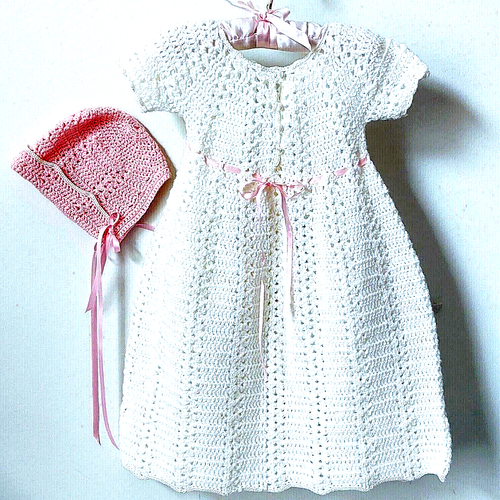 INFANT BABY CROCHET GOWN BAPTISM DEDICATION GOWN PLAYPAL BABY