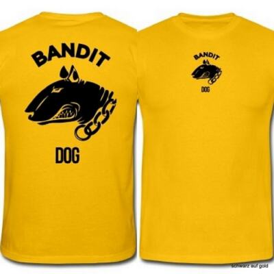 Pit Bull Terrier Herren T-Shirt 100% Baumwolle Bandit Dog Hund Schwarz auf Gold*