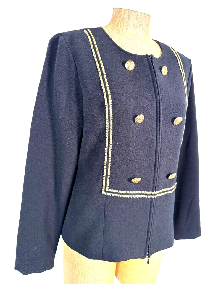 VTG 80s Joseph Ribkoff Black Blazer Gold Trim Embroidery Zip Jacket Women's Sz 8 - Image 3 of 4