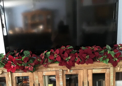 Burgundy Poinsettia Garland Christmas Holiday Winter - 78” Long - Picture 1 of 8