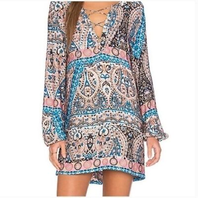 long sleeve mini dress sparkle Stellar Shimmer Blue Long Sleeve Mini Dress - US 12