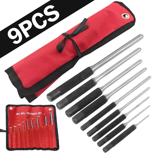 9Pc Roll Pin Punch Set Bolt Catch Gun Building Removing Repair Tool Canvas Pouch