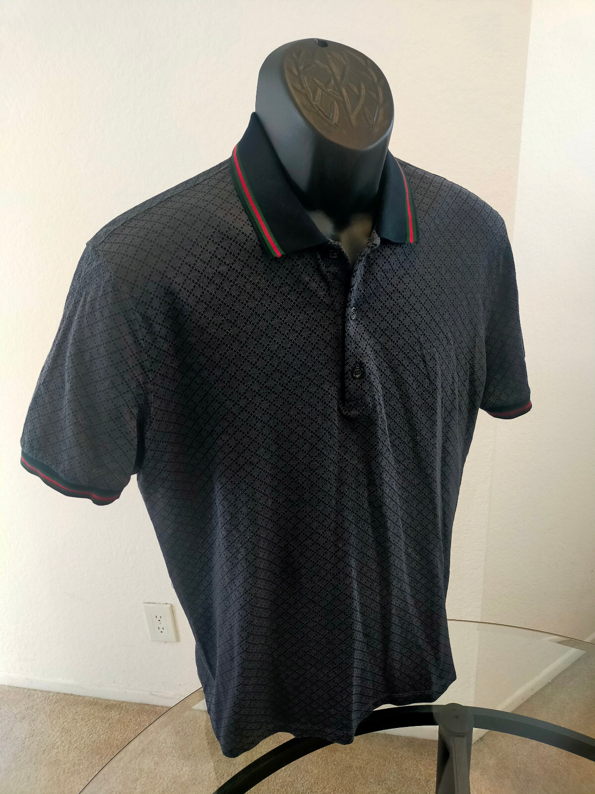 Gucci Diamond Patterned Dark Gray Polo Shirt Size… - image 16
