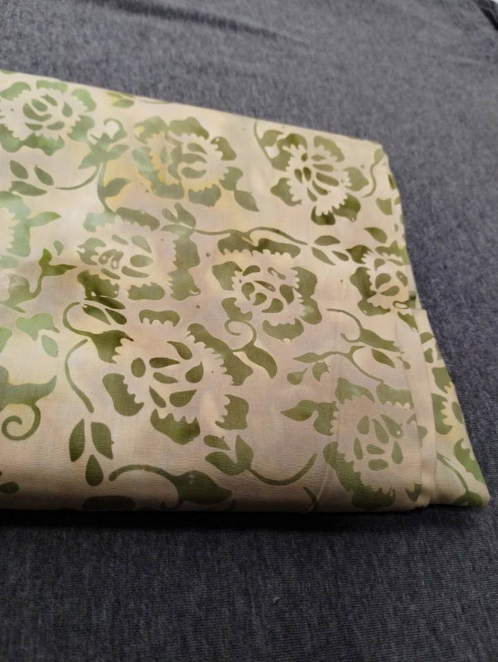 Batik Fabric 36" X 44" Tan Beige Brown Green Floral  Abstract New Never Used - Image 2 of 4