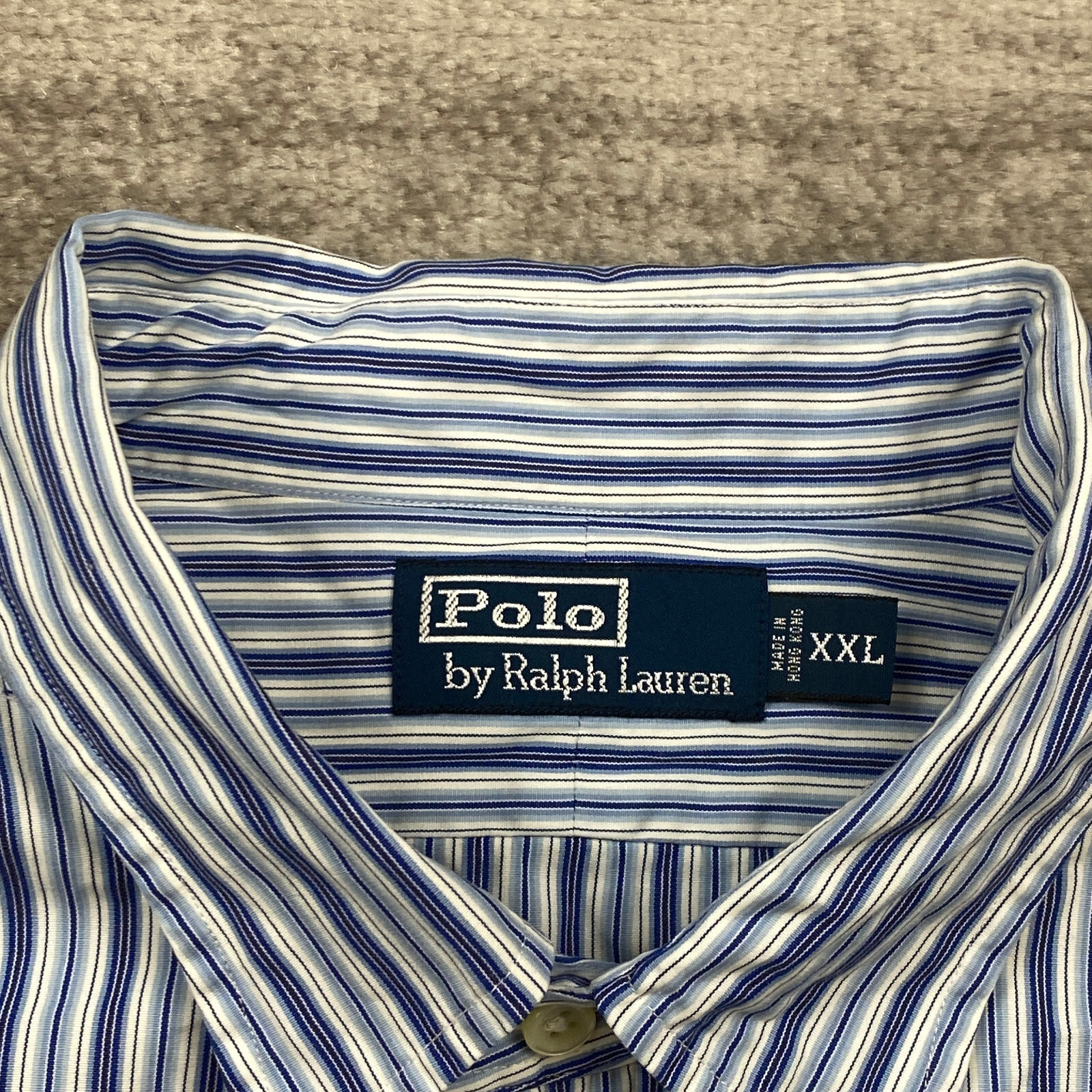 Polo Ralph Lauren camicia abbottonata 2XL XXL blu bianco pony manica lunga esterno