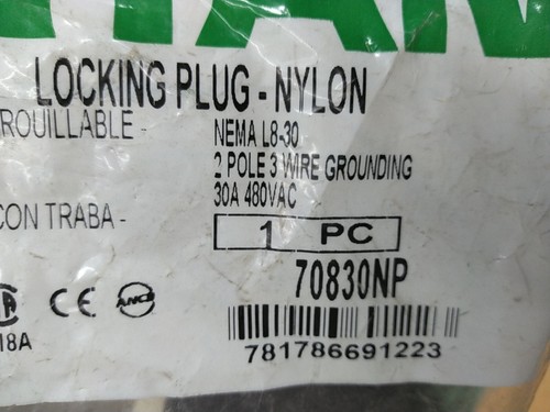 Bryant 70830NP Twist-Lock Male Plug 2P 3W Grounding 480V NEMA L8-30P - Picture 3 of 3