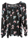 INC International Concepts Womens Top Petite XL Black Floral Long Sleeve Blouse