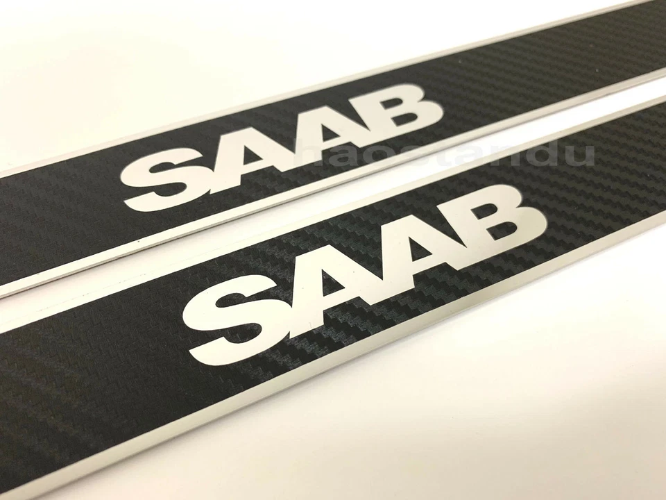 2 peças placas de proteção contra arranhões estilo carbono SAAB aço inoxidável soleiras de porta - Imagem 2 de 3