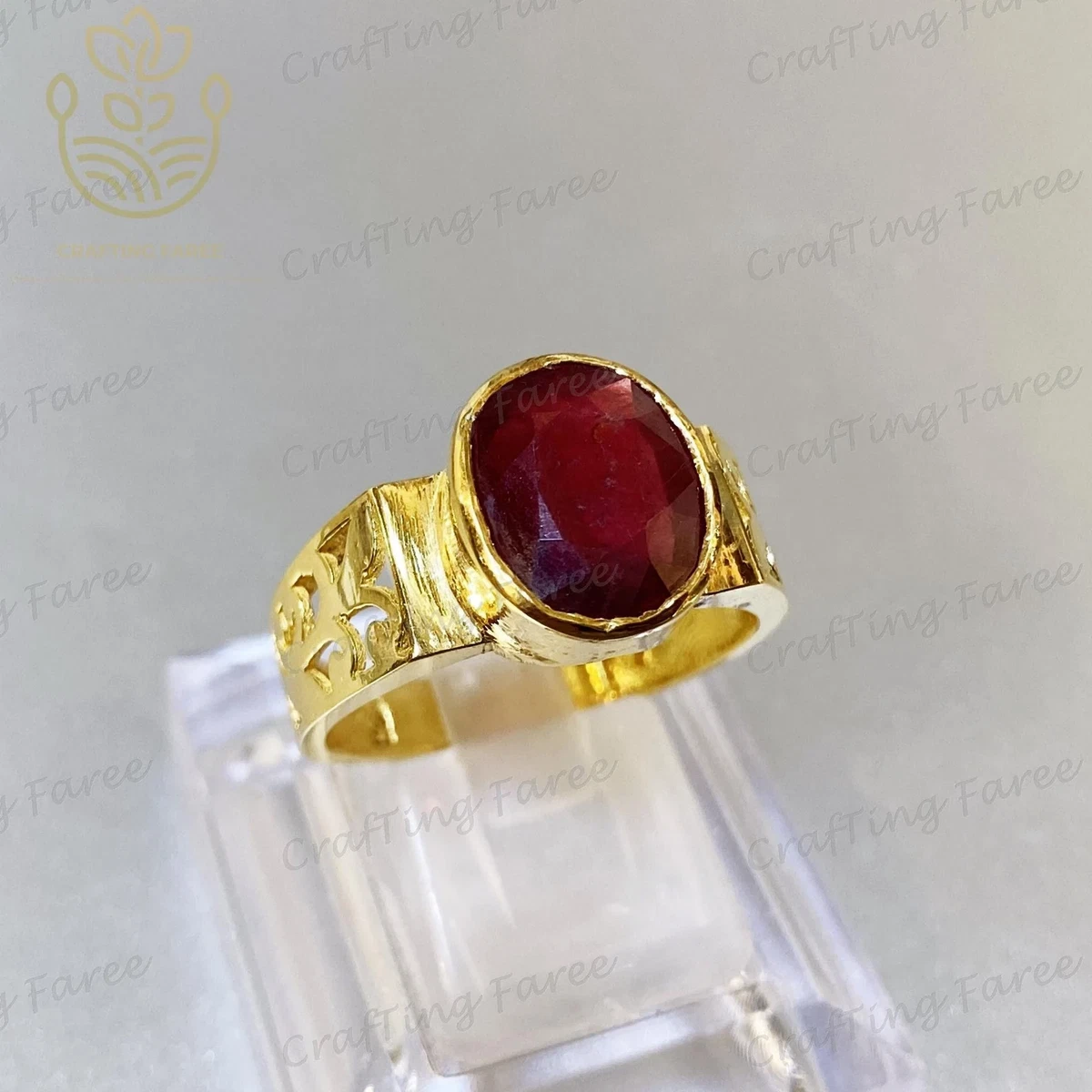 14K Solid Gold Ring Natural 4Ct Red Ruby Ring Handmade Yaqoot Mens