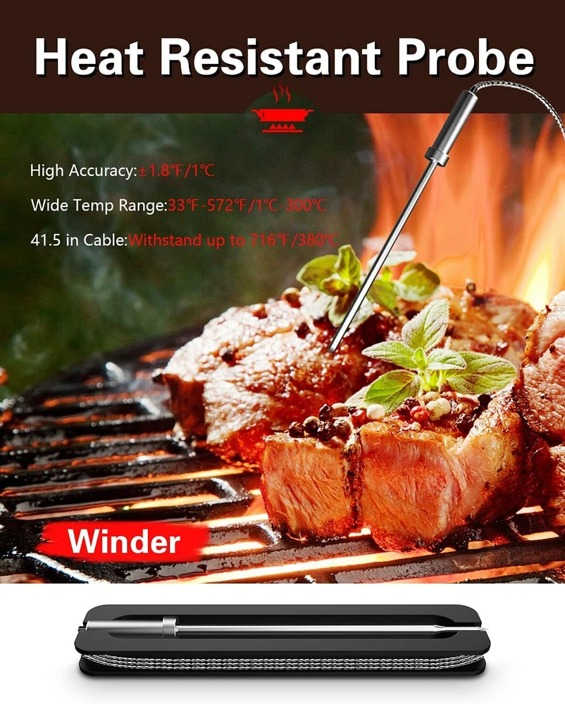 BFOUR Meat Thermometer Wireless Bluetooth, Digital Meat Thermometer with Dual Pr BFOUR Meat Thermometer Wireless Bluetooth, Digital Meat Thermometer with Dual Pr
