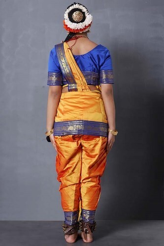 Blue Yellow Readymade Silk Bharatanatyam Dance Costume for Girls - Picture 8 of 24