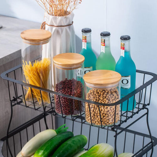 STORAGE STACKING WIRE BASKET STACKABLE SHELVES VEGETABLE FOOD KITCHEN RACK WHEEL - Picture 14 of 43