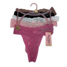 Juicy Couture Women Panties Sz Large Pkg/5 Thongs Multi Colors Lace Silver Bling