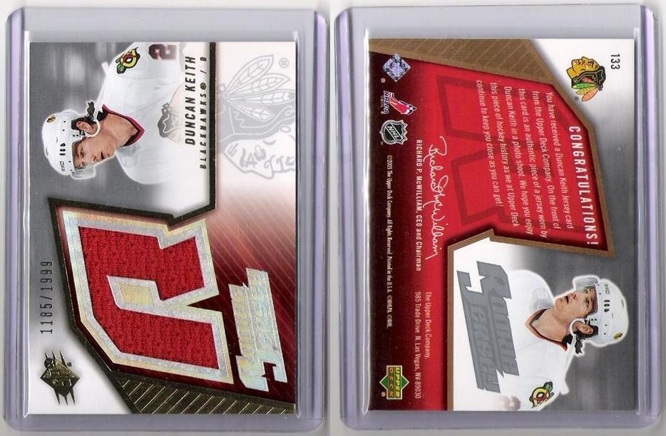 05/06 UD SPX DUNCAN KEITH YOUNG GUNS RC #133 RED JERSEY 1185/1999 HOF!!!!!