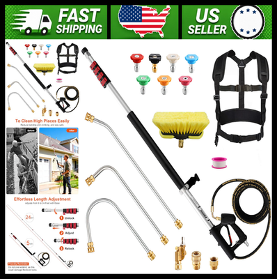 #ad 24 ft Telescoping Pressure Washer Wand with Brush Head amp; 7 Nozzle Tips $172.99