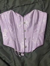 Purple Floral Overbust Strapless Boned Lace-Up Corset Top Women's Size S
