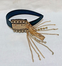 Vintage Gold Style Jewelry Shaped Rhinestone Headband With Dangling Hair BandVin