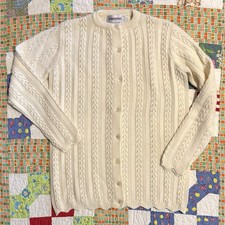 Vintage Cottagecore Cream Cable Knit Cardigan Granny Chic Sweater Medium