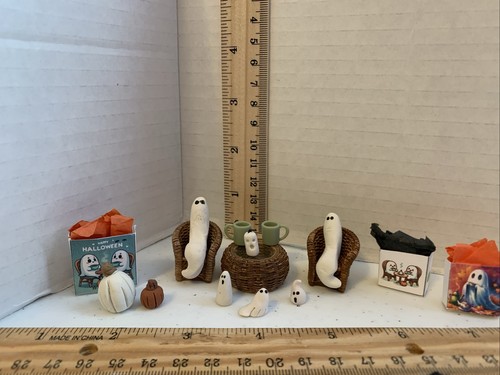 Puppenhaus Miniatur 1:12 Halloween kleines Gespenst Teeparty und Kürbis Geschenktüte Set