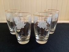 Vintage glasses from 1950s with floral and gold tone design (set of 4)