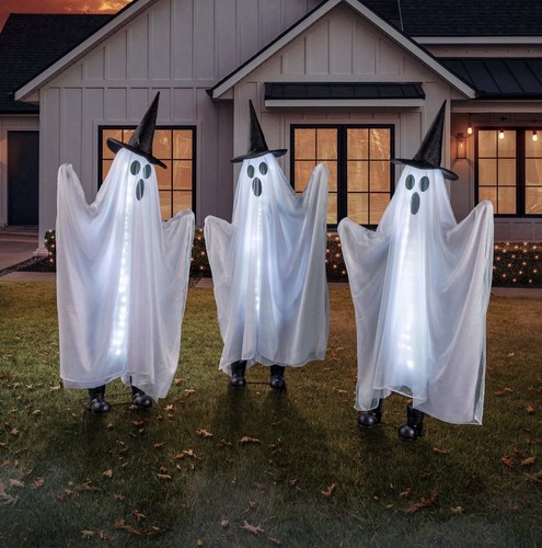 Halloween 5FT Lightup Animated Dancing GHOSTS TRIO Decor 60-LED Lights ...
