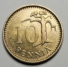 1980 Finland 10 Ten Pennia - Finnish - World Coin - Europe - Aluminum Bronze