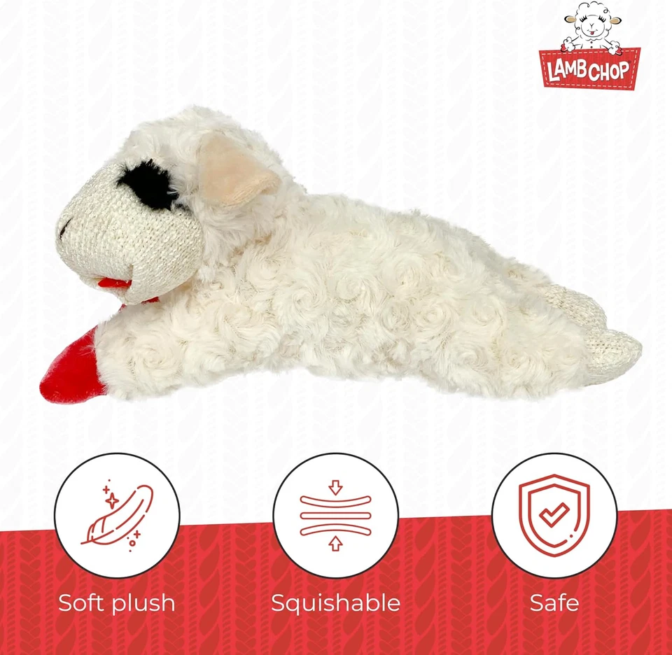 Mini Lamb Chop Oficialmente Licenciado, Pelúcia, Brinquedo Squeak Pet (Branco, 10') - Imagem 3 de 4
