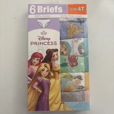 Girls Disney Princess Briefs Size 4T Package Of 6 Briefs New Underwear