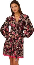 Adrianna Papell Printed Short Dress - Black Multi, Size 14 US