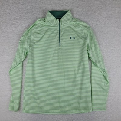 Under Armour Sweater Mens Medium Green Striped Loose Performance Tech Golf