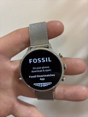 Fossil Women Gen 6 Smartwatch Gunmetal Stainless Steel Watch Mesh Band Diamond