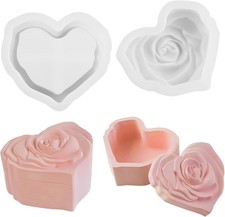 Heart Shape Resin Jar Mold with Lid,Silicone Jewelry Box Molds with Rose Epoxy M