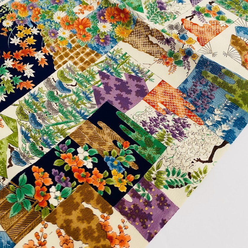 Kyoto Festival #B 14.5x61 LONG Hand Painted Japanese Kimono Silk Fabric RU99