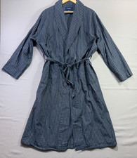 Nautica Sleepwear Navy Plaid Robe Men s L/XL 100 Cotton Belted Pockets