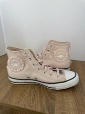 Light Pink White Converse All Star High Top Shoes Ruffled Bows Big Kids Sz 6 New