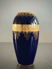 Vintage Limoges France Vase Cobalt Blue Porcelain 24K Gold Detailing